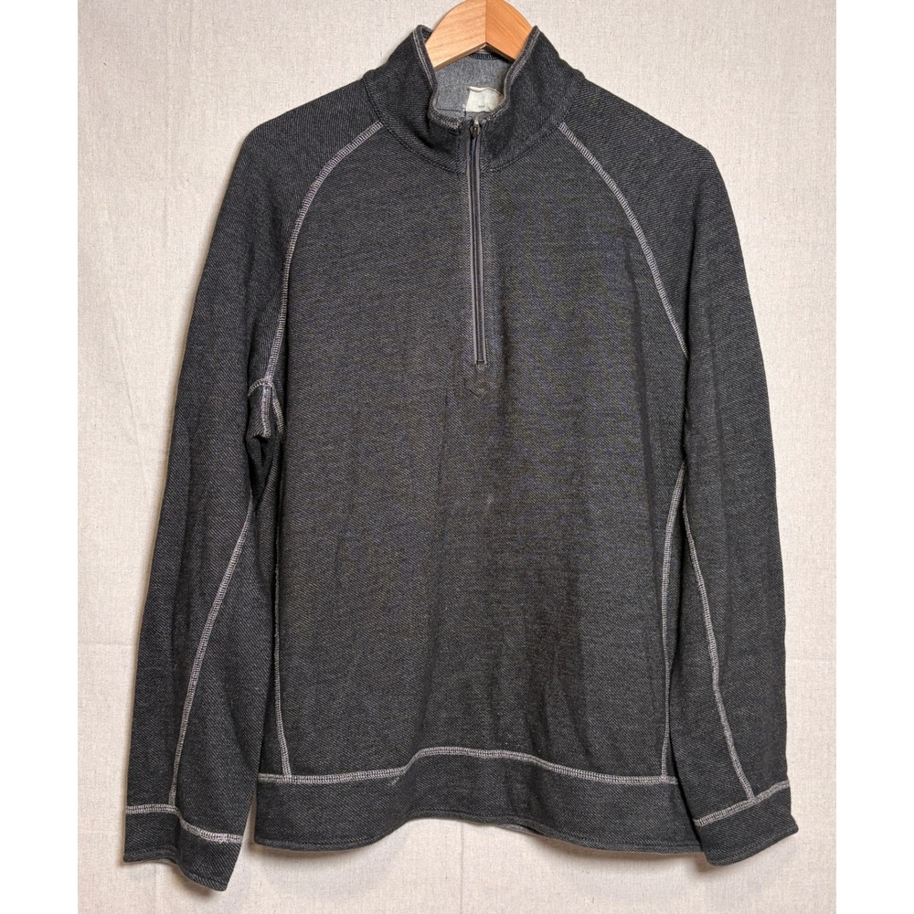 Tommy Bahama Jeans Mens Reversible Quarter Zip Pullover Grey Cotton Tencel Large
